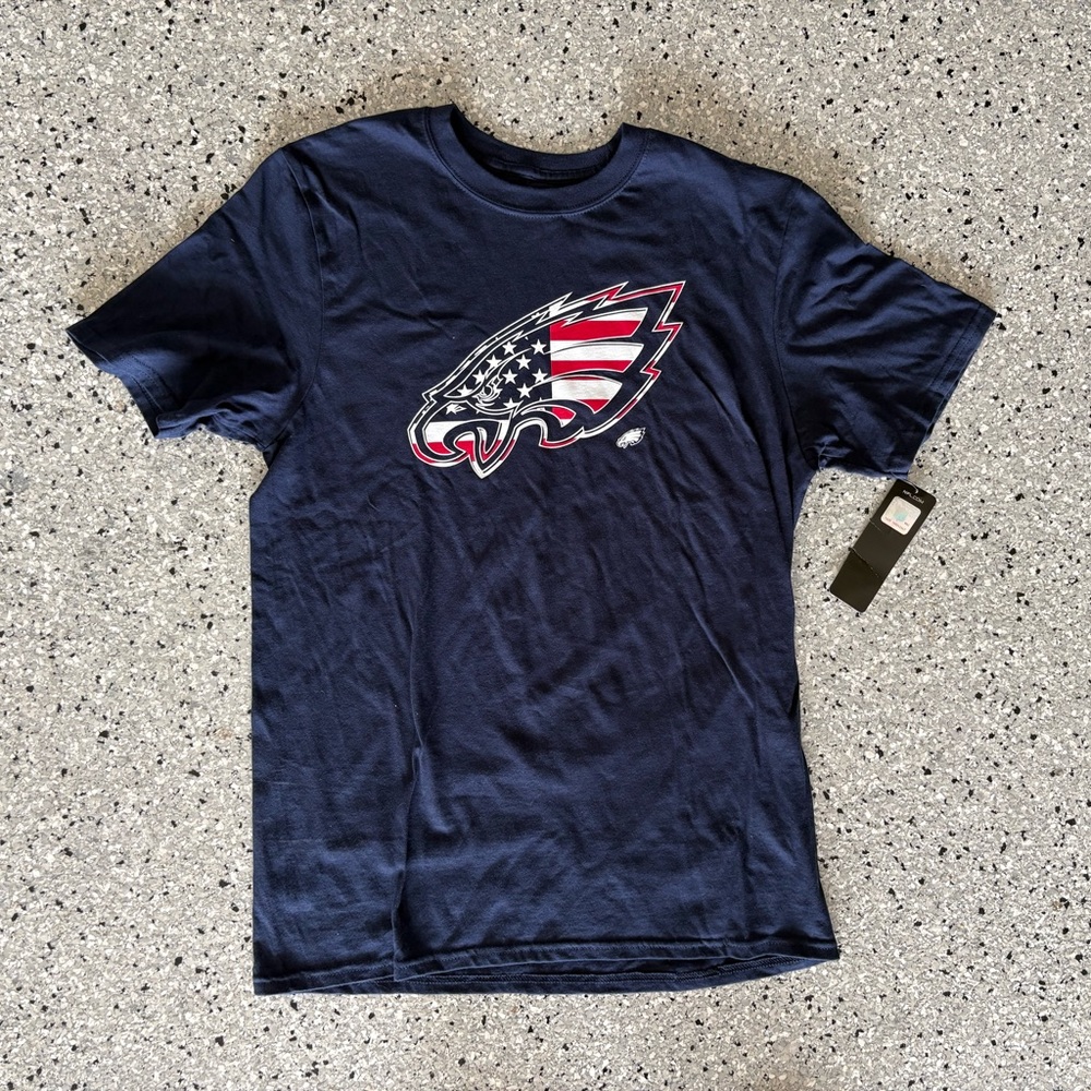 Logo Athletic Philadelphia Eagles Navy Short Sleeve Tee Shirt with American Flag